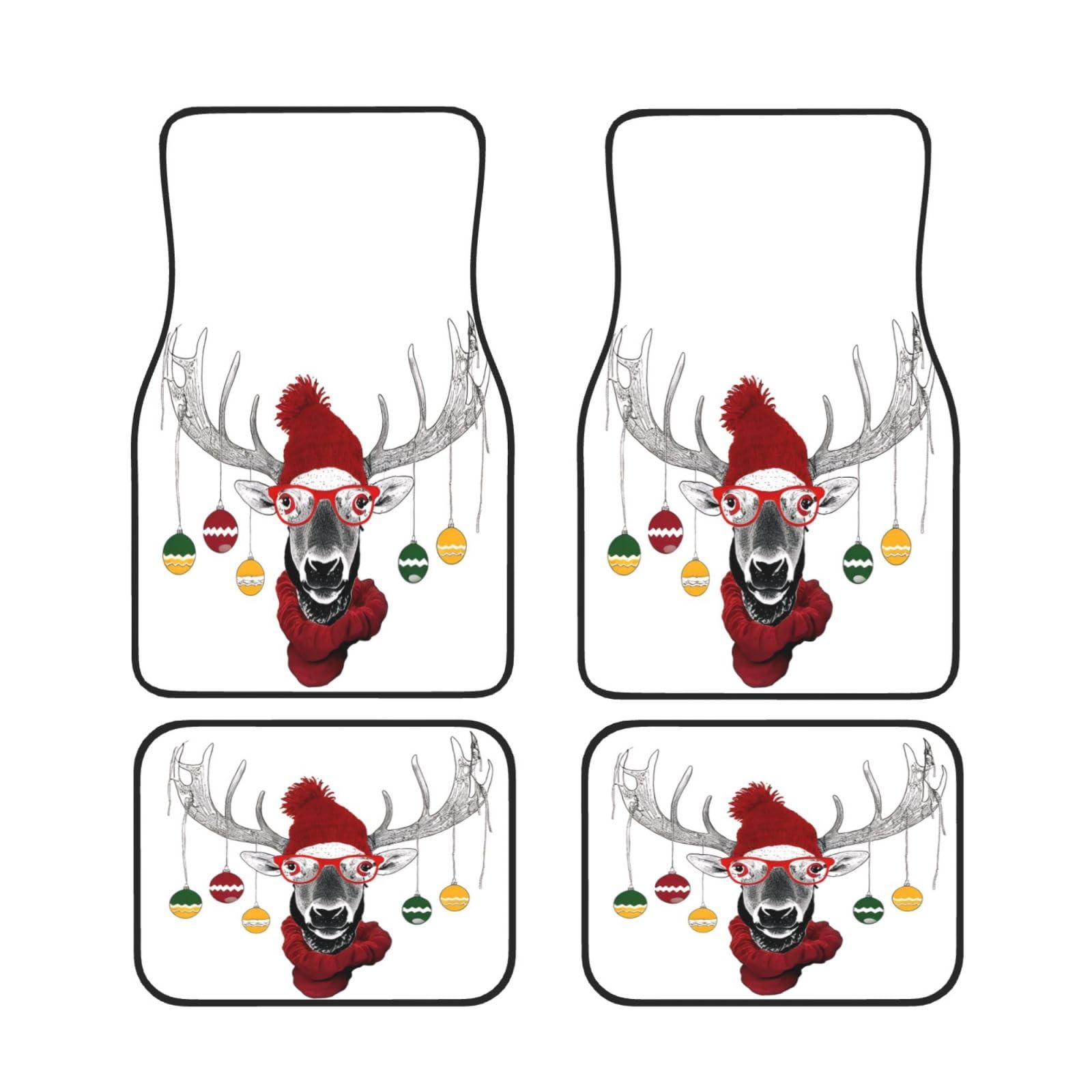 Funny Christmas Deer Auto Fußmatten Set von 4 Stück, Universal Automotive Vorne Hinten Fußmatten - Wasserdicht Anti-Rutsch Neopren Leicht zu Reinigen für Auto LKW SUV Funny Christmas Deer Auto Fußmatten Set von 4 Stück, Universal Automotive Vorne Hinten Fußmatten - Wasserdicht Anti-Rutsch Neopren Leicht zu Reinigen für Auto LKW SUV von KHDKLXOHZ