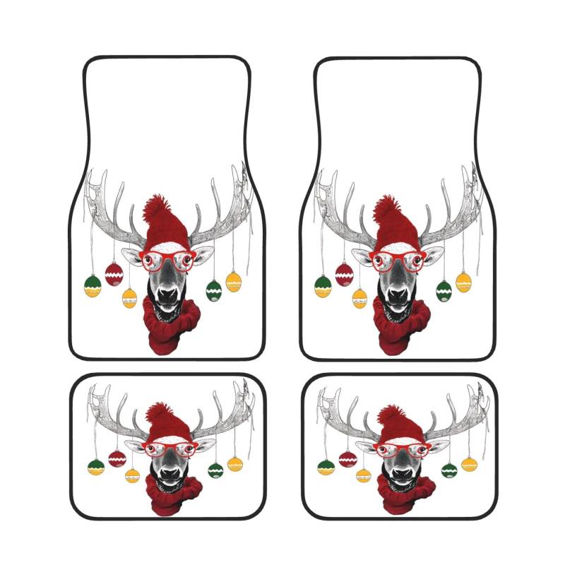 Funny Christmas Deer Auto Fußmatten Set von 4 Stück, Universal Automotive Vorne Hinten Fußmatten - Wasserdicht Anti-Rutsch Neopren Leicht zu Reinigen für Auto LKW SUV von KHDKLXOHZ
