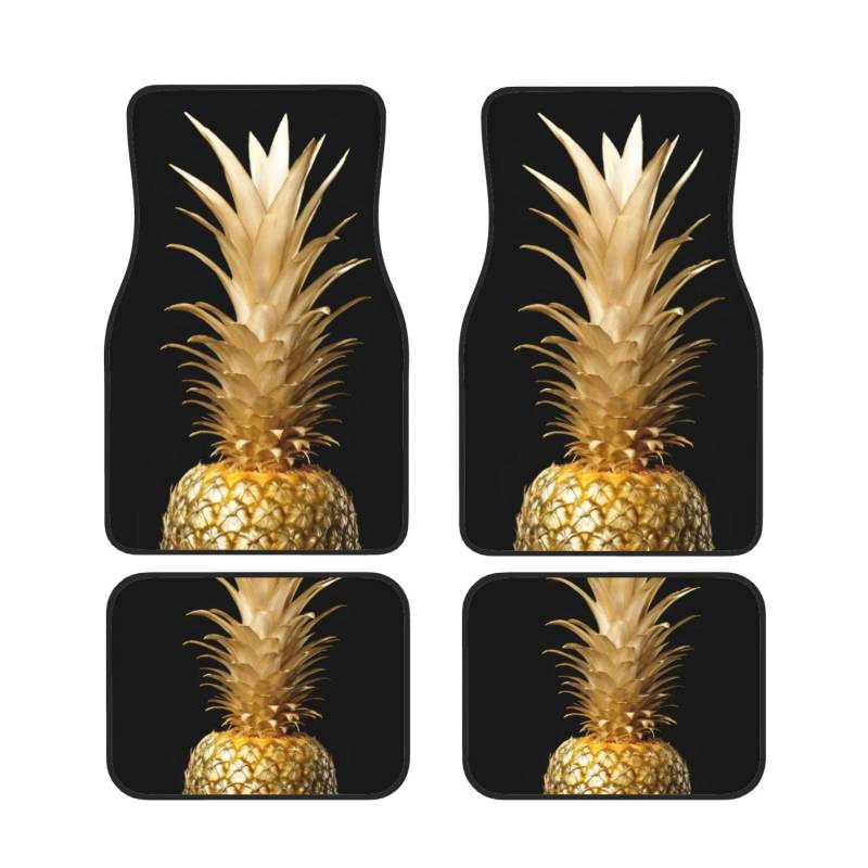 Gold Ananas Auto Fußmatten Set von 4 Stück, Universal Automotive Vorne Hinten Fußmatten - Wasserdicht Anti-Rutsch-Neopren Leicht zu Reinigen für PKW LKW SUV von KHDKLXOHZ