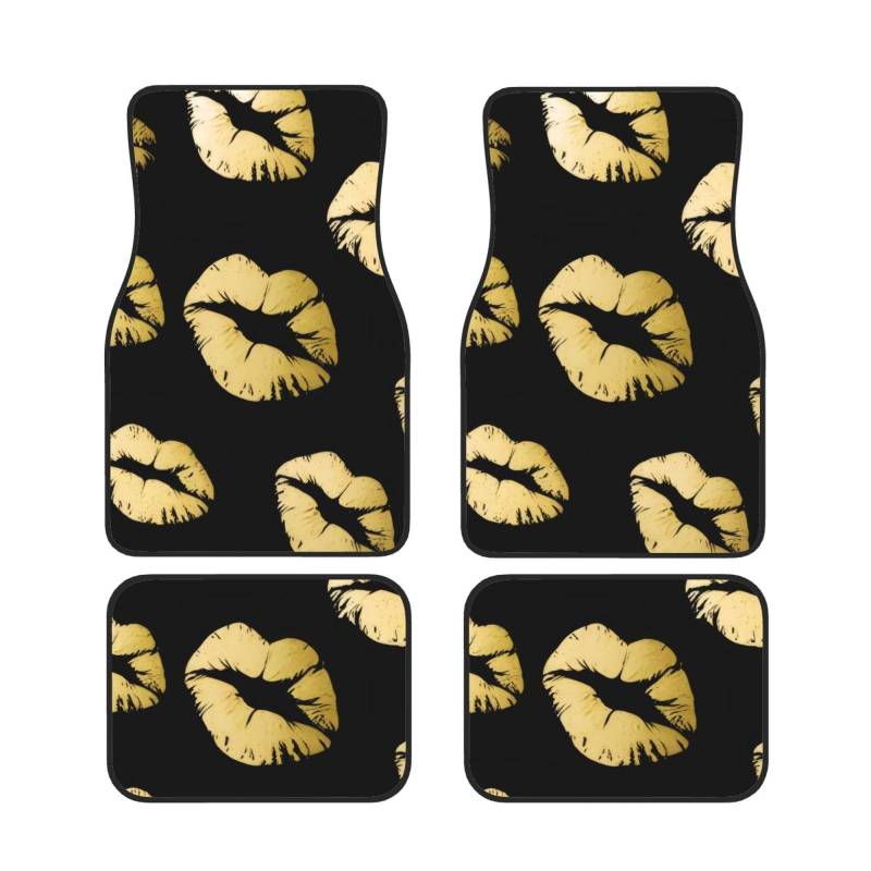 Gold Lips Auto Fußmatten Set von 4 Stück, Universal Automotive Vorne Hinten Fußmatten - Wasserdicht Anti-Rutsch-Neopren Leicht zu Reinigen für PKW LKW SUV von KHDKLXOHZ