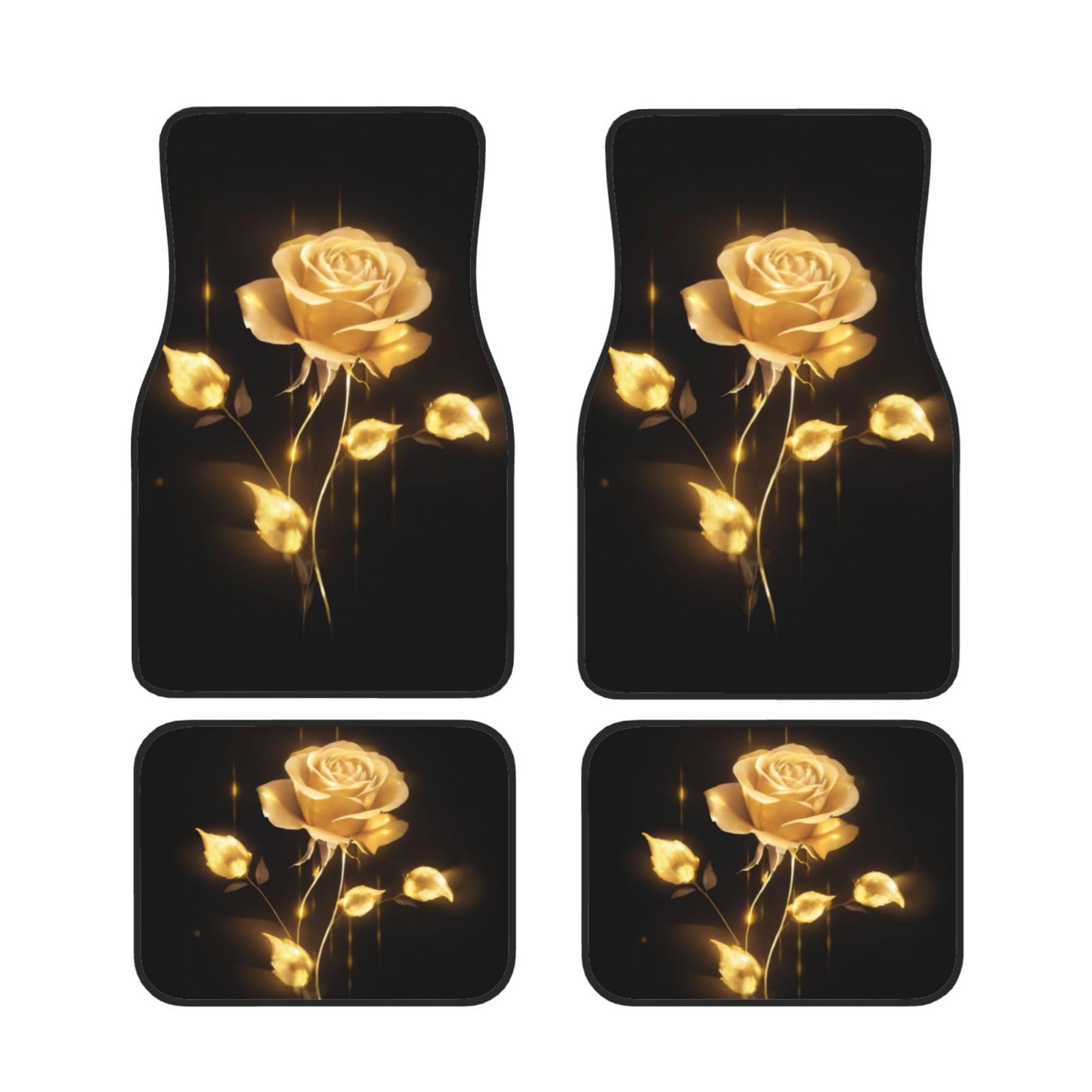 Gold Rose Floral Auto Fußmatten Set von 4 Stück Universal Automotive Front Rear Floor Fußmatten - Wasserdicht Anti-Rutsch-Neopren Leicht zu Reinigen für PKW LKW SUV Gold Rose Floral Auto Fußmatten Set von 4 Stück Universal Automotive Front Rear Floor Fußmatten - Wasserdicht Anti-Rutsch-Neopren Leicht zu Reinigen für PKW LKW SUV von KHDKLXOHZ