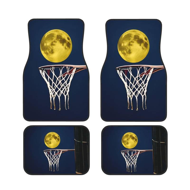 Moon und Basketball Auto Fußmatten Set von 4 Stück, Universal Automotive Vorne Hinten Fußmatten - Wasserdicht Anti-Rutsch-Neopren Leicht zu Reinigen für Auto LKW SUV von KHDKLXOHZ