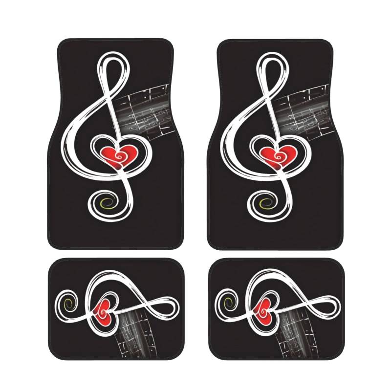 Musik Symbole Liebe Auto Fußmatten Set von 4 Stück, Universal Automotive Vorne Hinten Fußmatten - Wasserdicht Anti-Rutsch Neopren Leicht zu Reinigen für Auto LKW SUV von KHDKLXOHZ
