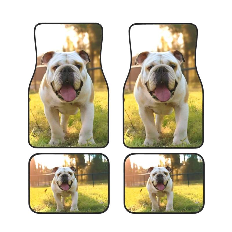 Niedliche Bulldogge Welpe Auto Fußmatten Set von 4 Stück Universal Automotive Front Rear Floor Fußmatten - Wasserdicht Anti-Rutsch-Neopren Leicht zu Reinigen für Auto LKW SUV von KHDKLXOHZ