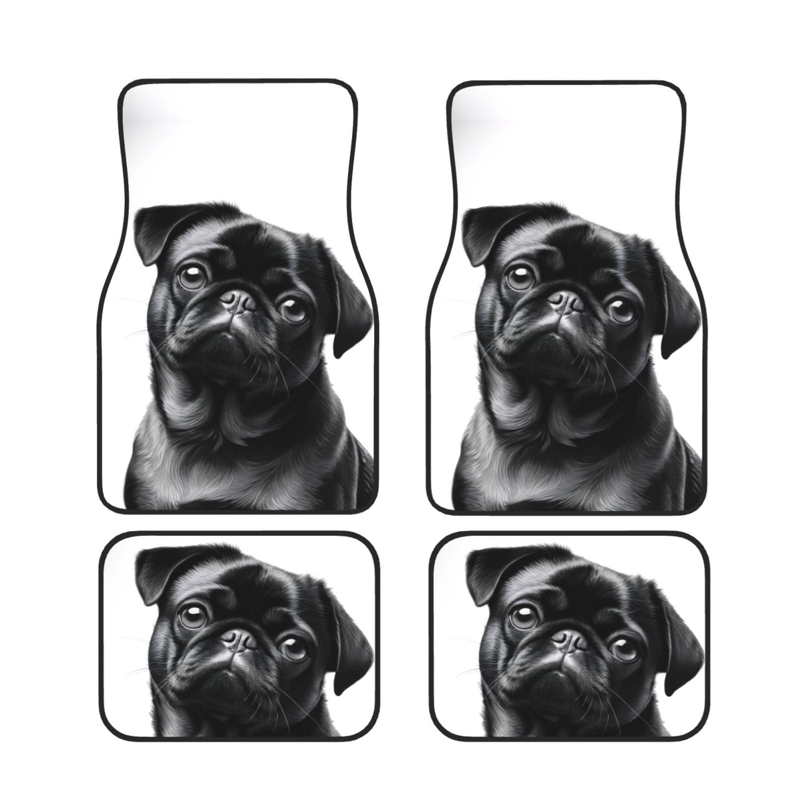 Niedlicher schwarzer Mops-Hund Auto Fußmatten Set von 4 Stück Universal Automotive vorne hinten Fußmatten - Wasserdicht Anti-Rutsch-Neopren Leicht zu reinigen für PKW LKW SUV Niedlicher schwarzer Mops-Hund Auto Fußmatten Set von 4 Stück Universal Automotive vorne hinten Fußmatten - Wasserdicht Anti-Rutsch-Neopren Leicht zu reinigen für PKW LKW SUV von KHDKLXOHZ