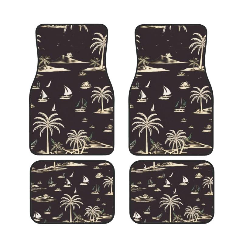 Palm Tree Auto Fußmatten Set von 4 Stück, Universal Automotive Vorne Hinten Fußmatten - Wasserdicht Anti-Rutsch-Neopren Leicht zu Reinigen für PKW LKW SUV von KHDKLXOHZ