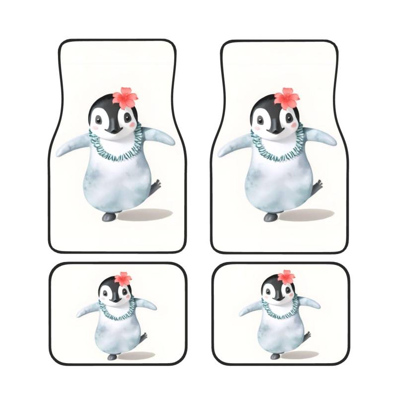 Pinguin trägt Blumen Auto Fußmatten Set von 4 Stück Universal Automotive Front Rear Floor Fußmatten - Wasserdicht Anti-Rutsch-Neopren Leicht zu Reinigen für Auto LKW SUV von KHDKLXOHZ