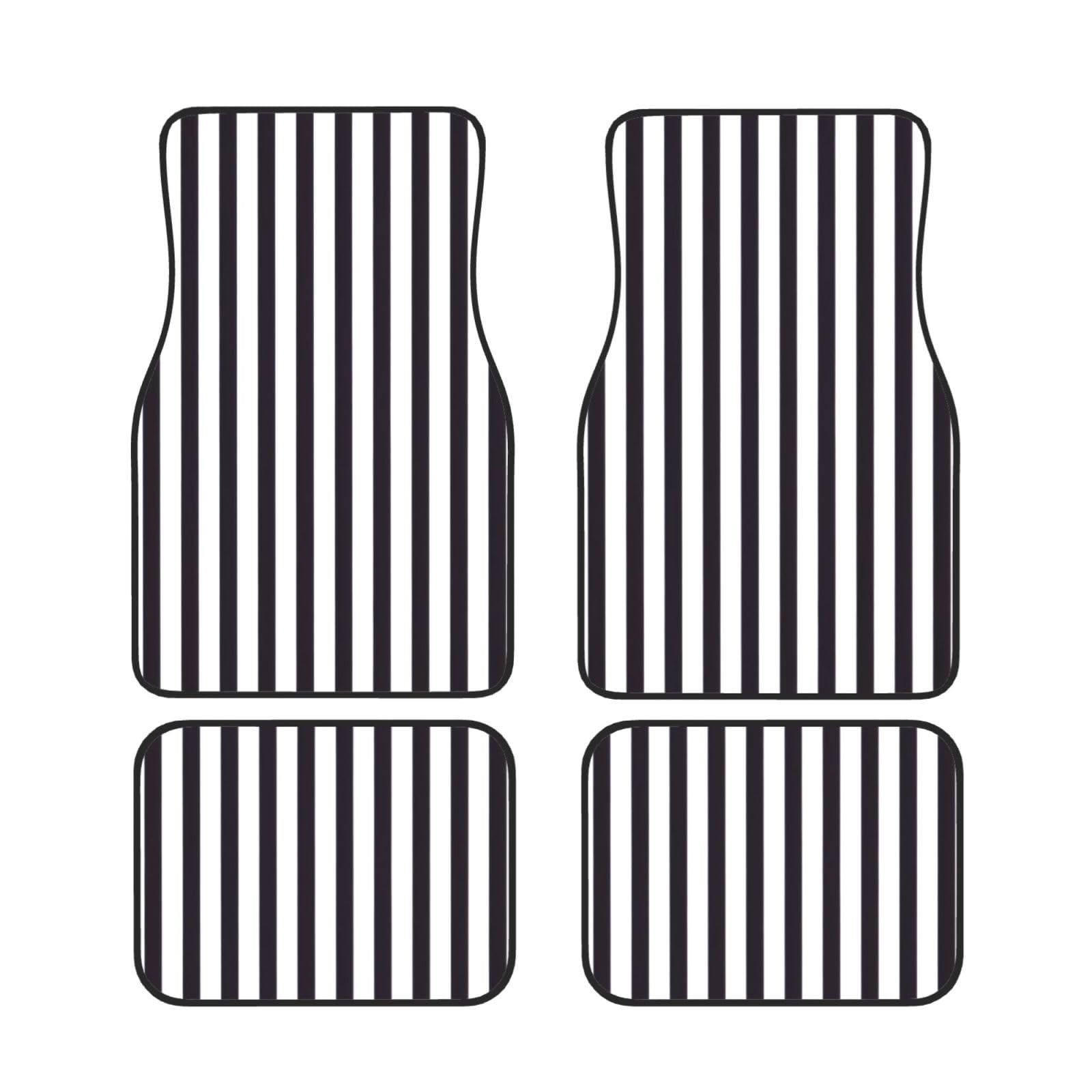 Schwarz & Weiß Streifen Auto Fußmatten Set von 4 Stück Universal Automotive Front Rear Floor Fußmatten - Wasserdicht Anti-Rutsch-Neopren Leicht zu Reinigen für PKW LKW SUV Schwarz & Weiß Streifen Auto Fußmatten Set von 4 Stück Universal Automotive Front Rear Floor Fußmatten - Wasserdicht Anti-Rutsch-Neopren Leicht zu Reinigen für PKW LKW SUV von KHDKLXOHZ