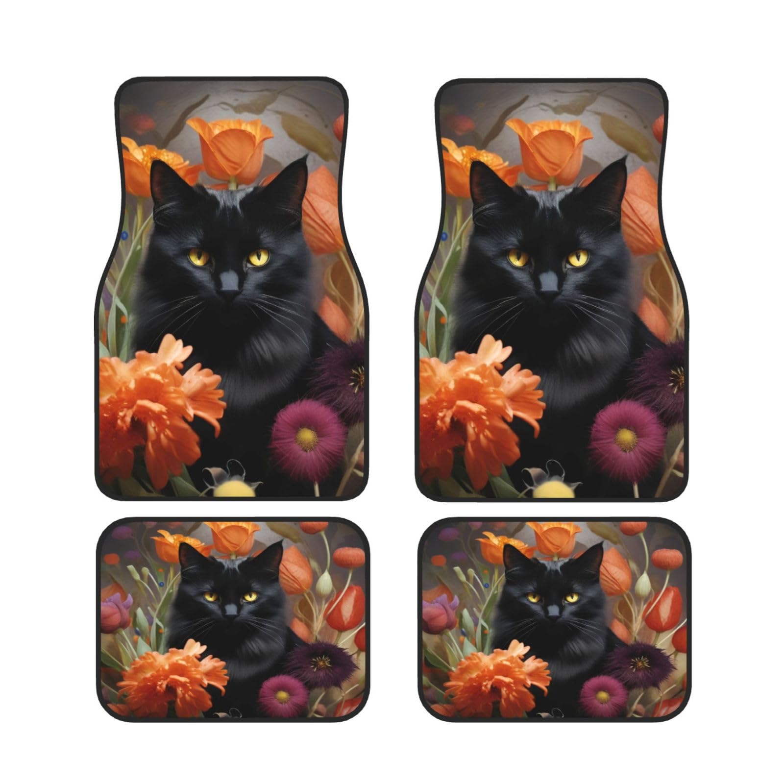 Schwarze Katze und Blume Auto Fußmatten Set von 4 Stück Universal Automotive vorne hinten Fußmatten - Wasserdicht Anti-Rutsch-Neopren Leicht zu reinigen für PKW LKW SUV Schwarze Katze und Blume Auto Fußmatten Set von 4 Stück Universal Automotive vorne hinten Fußmatten - Wasserdicht Anti-Rutsch-Neopren Leicht zu reinigen für PKW LKW SUV von KHDKLXOHZ