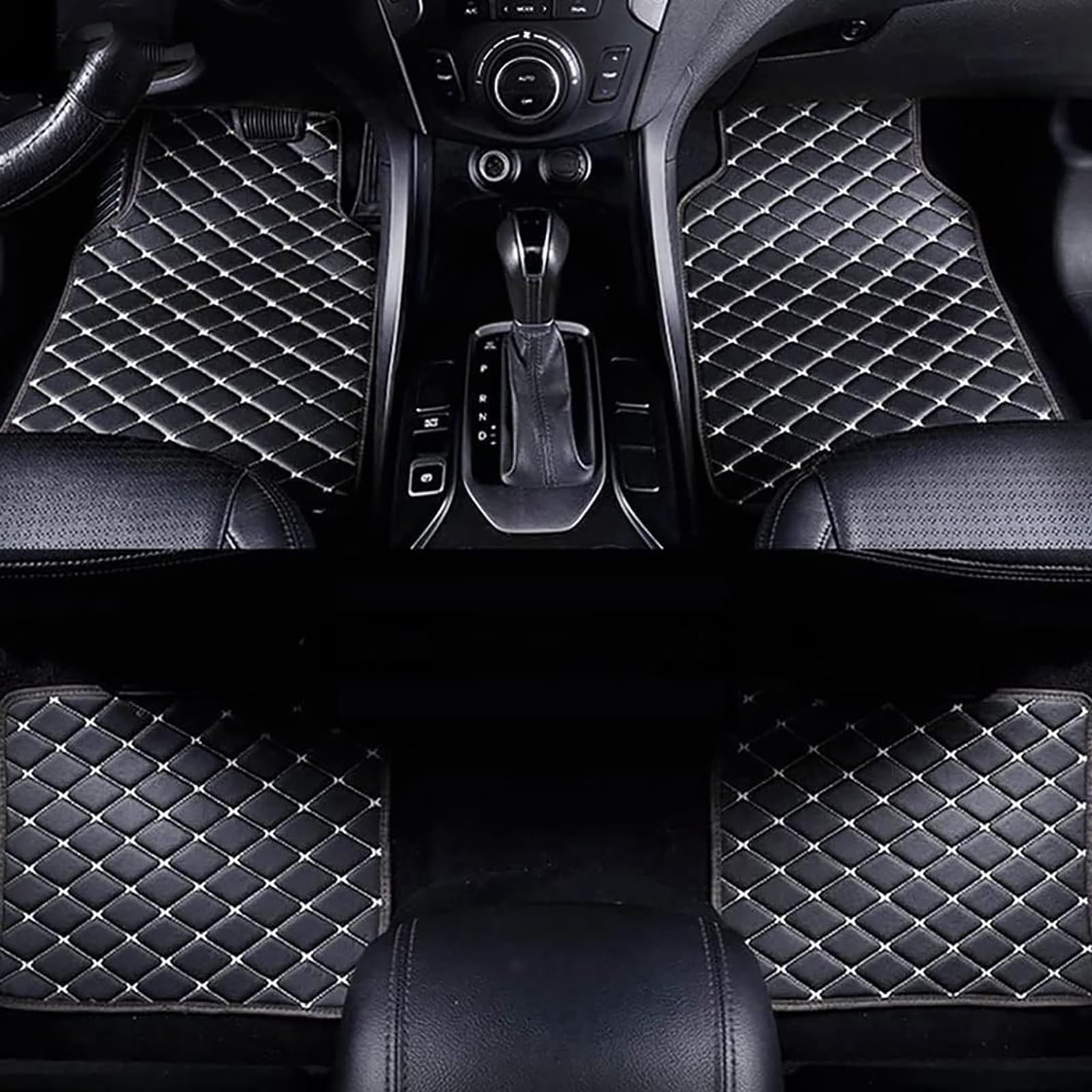 KHiry Auto Leder Fussmatten Set für BMW X1 F48 2015-2019, Individuelle Passform Wasserdicht Tragen Anti Rutsch Matten, Allwetter Auto Vorne Hinten Bodenmatte Set, B/Black-White KHiry Auto Leder Fussmatten Set für BMW X1 F48 2015-2019, Individuelle Passform Wasserdicht Tragen Anti Rutsch Matten, Allwetter Auto Vorne Hinten Bodenmatte Set, B/Black-White von KHIRY