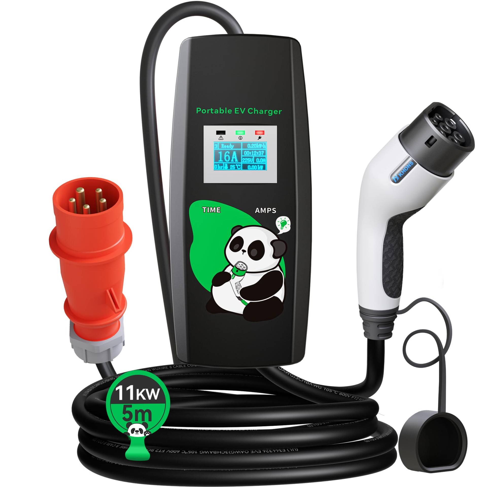 KHONS Typ-2-Ladekabel mit CEE-Stecker 5 Meter 6-16A 3 Phasen 11kW IP65 Mobile Wallbox-Ladestation für IEC 62196-2 mit Tragetasche KHONS Typ-2-Ladekabel mit CEE-Stecker 5 Meter 6-16A 3 Phasen 11kW IP65 Mobile Wallbox-Ladestation für IEC 62196-2 mit Tragetasche von KHONS