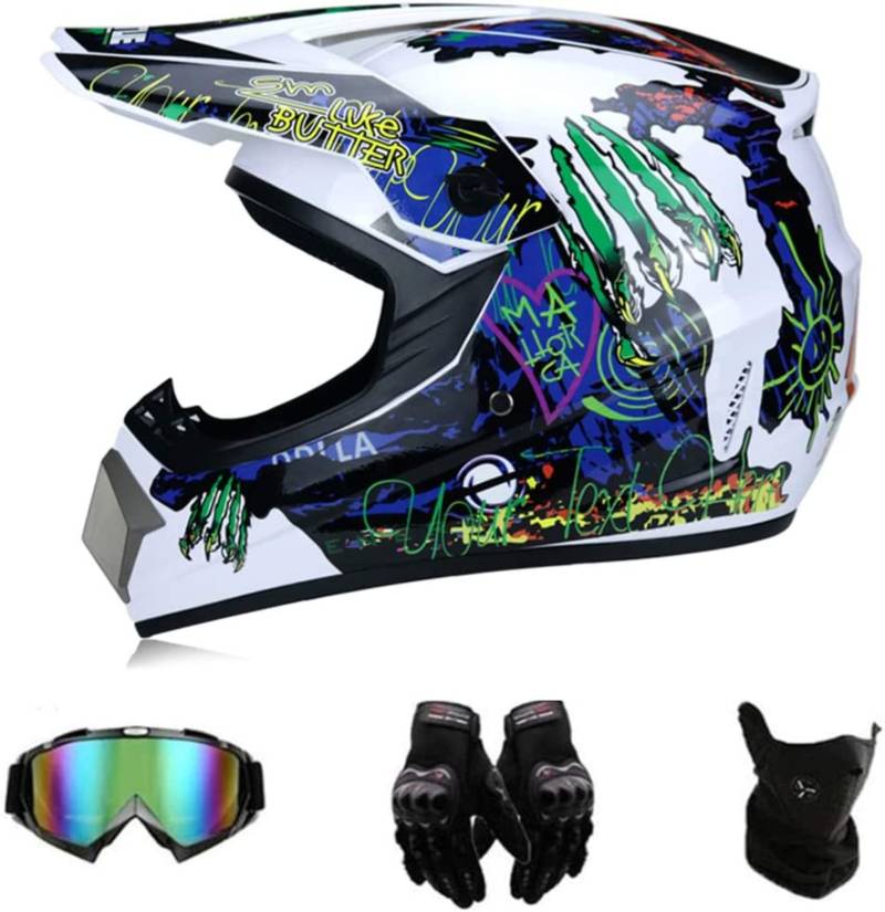 Motorradhelm Cross Helme Schutzhelm Motocross Helm für Motorrad Crossbike Off Road Enduro Sport mit Handschuhe Sturmmaske (M) von Homry