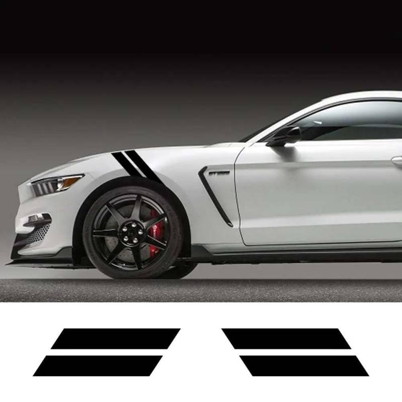Auto Double Bar Hood Fender Hash Mark Seite, für Ford Mustang GT500 GT350 GT Auto Graphics Stripes Sport Vinyl Decor Decal Kit von KHPGQIAS
