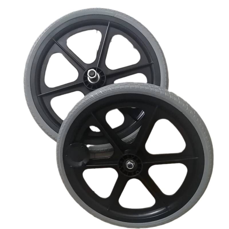 16-Zoll-Hinterradteile für Rollstühle, Rollatoren, Gehhilfen, rutschfeste Rollstuhlräder mit Vollreifen, 9/16-Zoll-Lager, mit Schraube, grau, 2 Stück von KHYTEBV