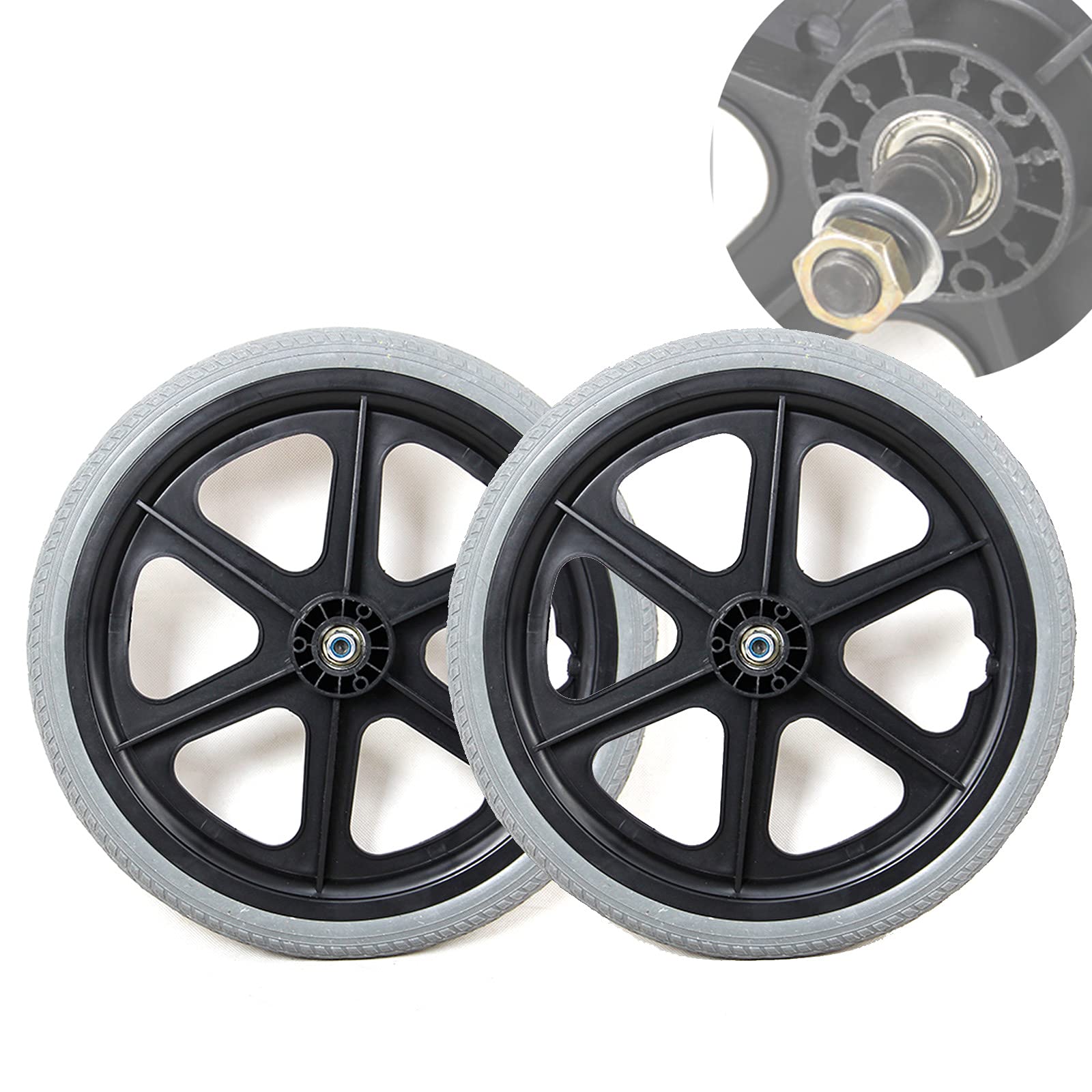 2 Stück 16-Zoll-Ersatzräder für solide Hinterreifen, verschleißfeste/rutschfeste Hochleistungs-Rollstuhl-Lenkrollen, für manuelle Rollstühle, grau 2 Stück 16-Zoll-Ersatzräder für solide Hinterreifen, verschleißfeste/rutschfeste Hochleistungs-Rollstuhl-Lenkrollen, für manuelle Rollstühle, grau von KHYTEBV