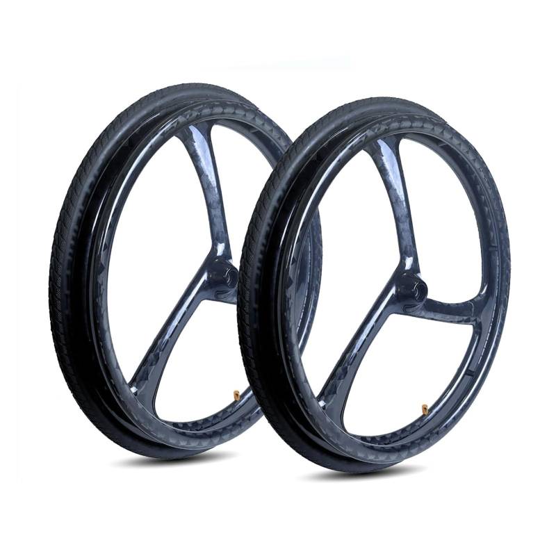 2 Stück 24-Zoll-Ersatz-Hinterräder für Sportrollstühle, Kohlefaserräder, 24 × 1 pneumatische Gummireifen, 12,7-mm-Lager von KHYTEBV
