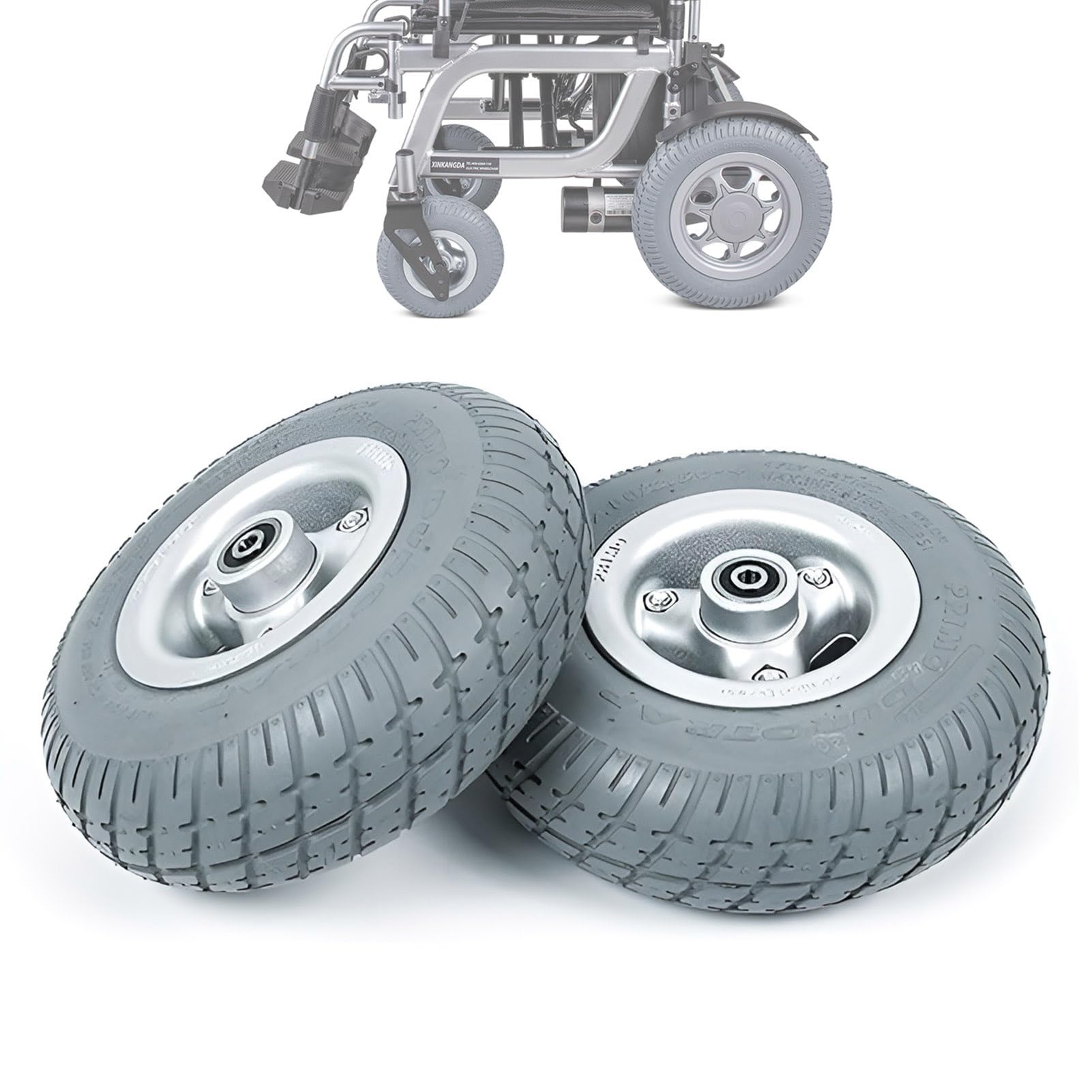 2 Stück 9-Zoll-Rollstuhl-Ersatzräder, 8,5 × 3 Zoll Hinterrad für Elektrorollstühle, Vollpolyurethan-Reifen, Nabe aus Aluminiumlegierung 2 Stück 9-Zoll-Rollstuhl-Ersatzräder, 8,5 × 3 Zoll Hinterrad für Elektrorollstühle, Vollpolyurethan-Reifen, Nabe aus Aluminiumlegierung von KHYTEBV