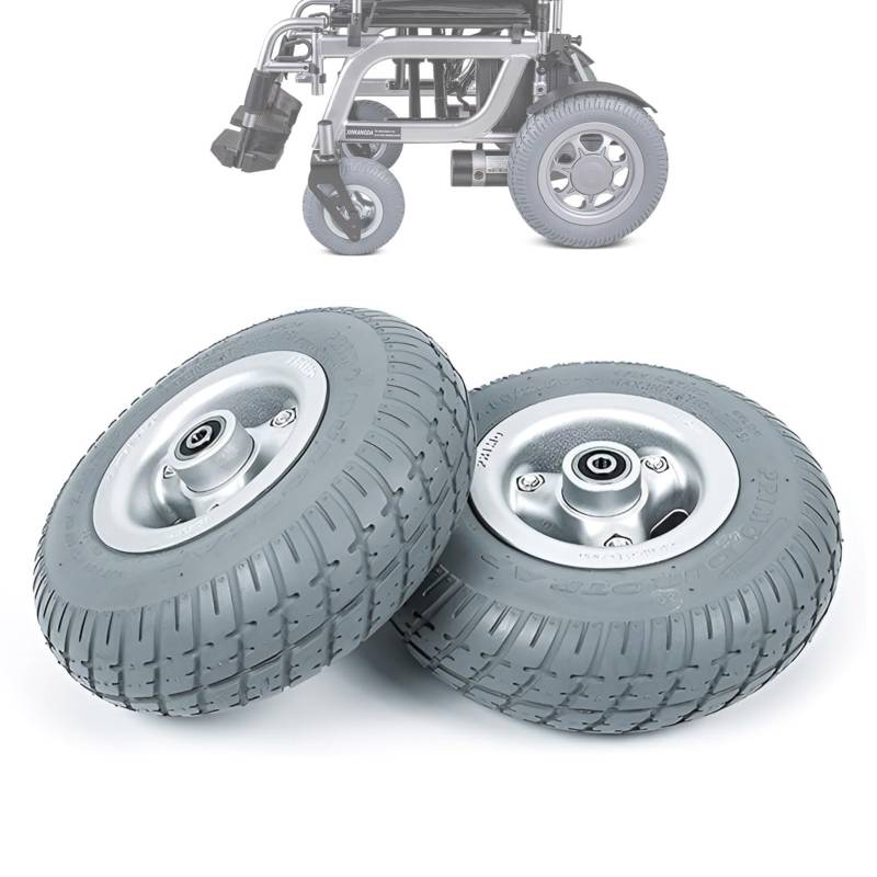 2 Stück 9-Zoll-Rollstuhl-Ersatzräder, 8,5 × 3 Zoll Hinterrad für Elektrorollstühle, Vollpolyurethan-Reifen, Nabe aus Aluminiumlegierung von KHYTEBV