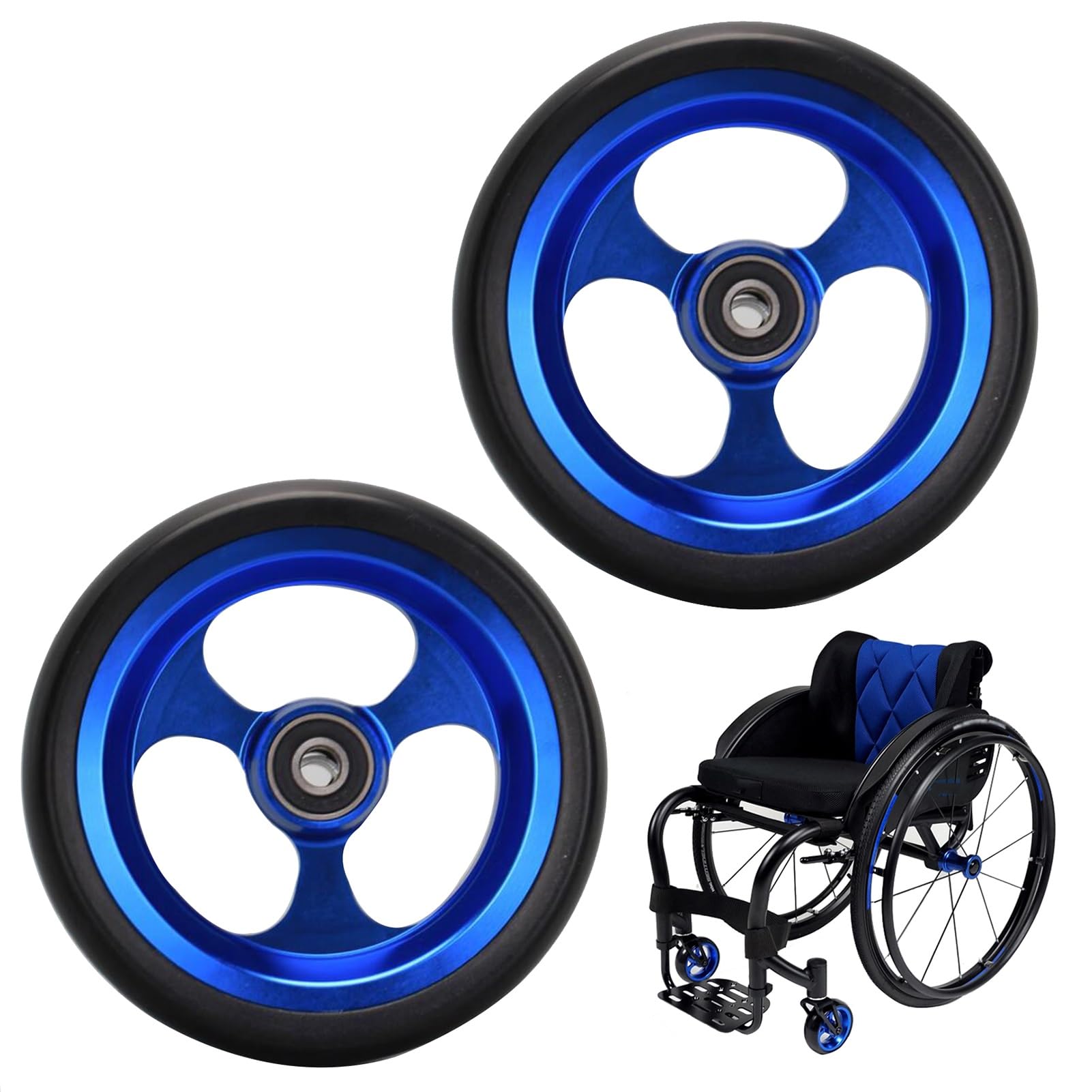 2 Stück Rollstuhlrollen, 5-Zoll-Ersatzräder für Rollstuhlvorderräder, Rollstuhlersatzräder mit Vollreifen und Aluminiumnaben, blau 2 Stück Rollstuhlrollen, 5-Zoll-Ersatzräder für Rollstuhlvorderräder, Rollstuhlersatzräder mit Vollreifen und Aluminiumnaben, blau von KHYTEBV