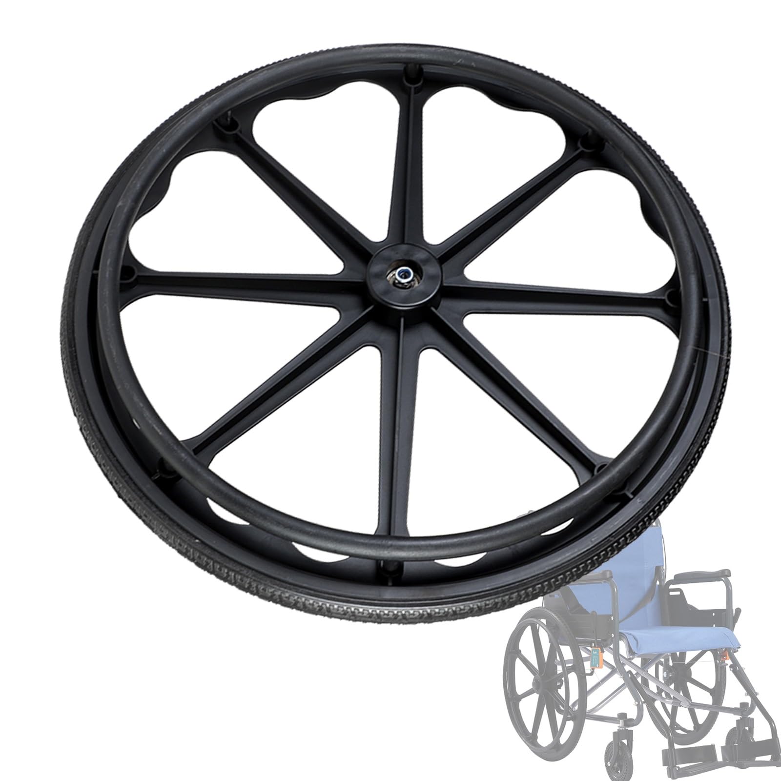 22 × 1 3/8 Hinterradersatz für manuellen Rollstuhl, pannensicheres Hinterrad mit Vollreifen für Rollstühle, mit Lagern und Handrad, zum Gehen 22 × 1 3/8 Hinterradersatz für manuellen Rollstuhl, pannensicheres Hinterrad mit Vollreifen für Rollstühle, mit Lagern und Handrad, zum Gehen von KHYTEBV