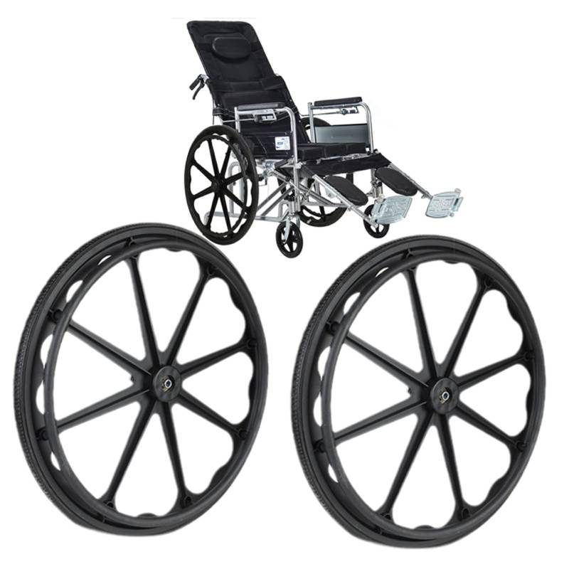 24 × 1 3/8 Zoll Hinterrad-Rollstuhlräder, große, solide Nylon-Ersatzräder für manuelle Rollstühle, 1/2 Zoll Lager, rutschfest, mit Greifring, schwarz von KHYTEBV