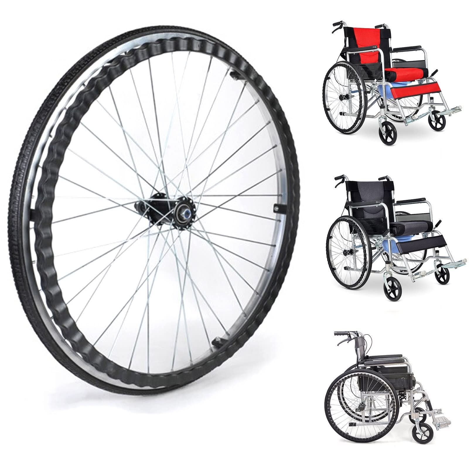 Hinterräder für Rollstühle, Zubehörrollen, 24 Zoll, Felge aus Aluminiumlegierung, nicht pneumatische Ersatzräder, Hinterräder für manuelle Rollstühle, mit Bär Hinterräder für Rollstühle, Zubehörrollen, 24 Zoll, Felge aus Aluminiumlegierung, nicht pneumatische Ersatzräder, Hinterräder für manuelle Rollstühle, mit Bär von KHYTEBV