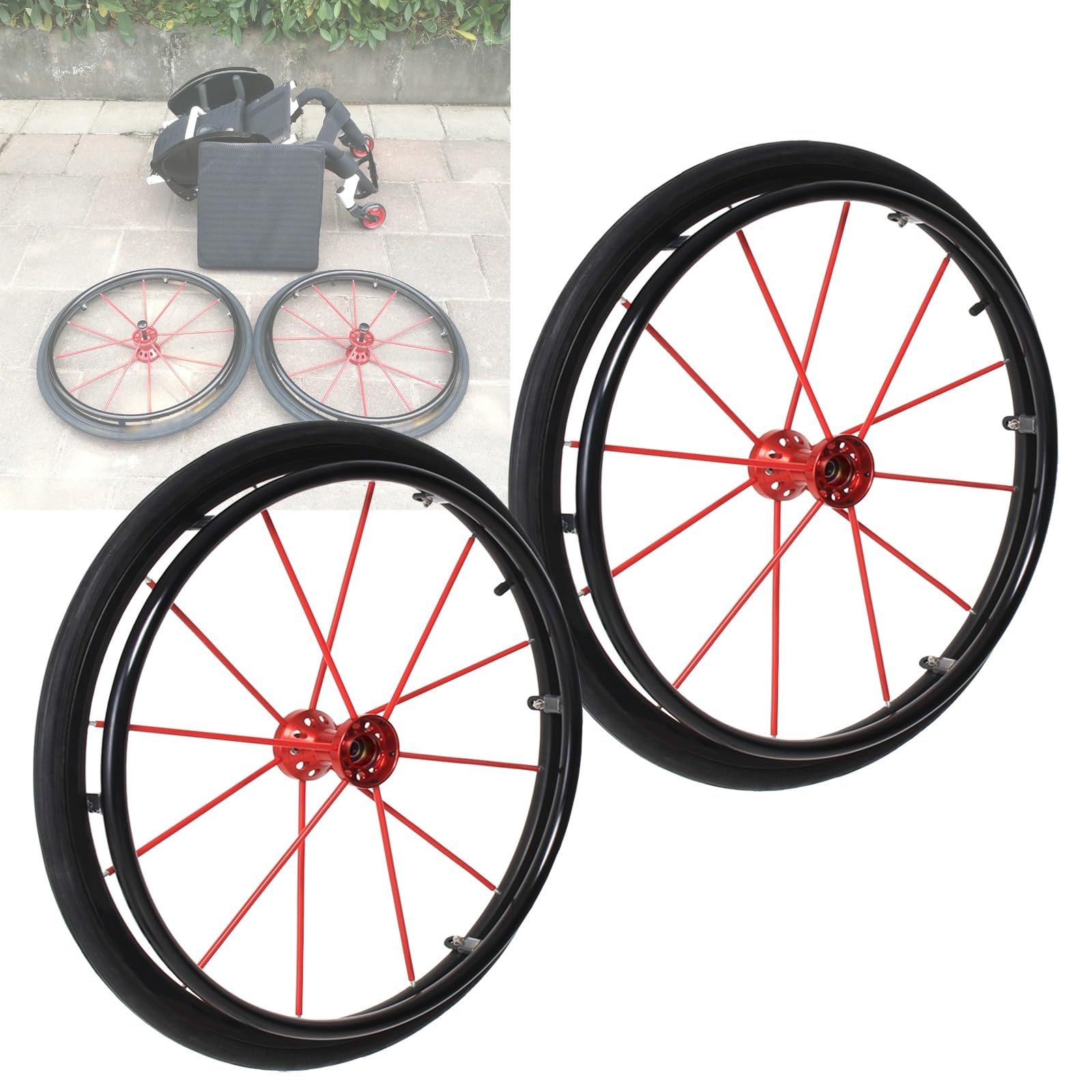 Manuelle Rollstuhlrollen, 24-Zoll-Radersatz, Hinterräder für Rollstühle, 2 Stück, Schnellspannräder mit Lager, Aluminium-Radnabe, 1/2-Zoll-Lager Manuelle Rollstuhlrollen, 24-Zoll-Radersatz, Hinterräder für Rollstühle, 2 Stück, Schnellspannräder mit Lager, Aluminium-Radnabe, 1/2-Zoll-Lager von KHYTEBV