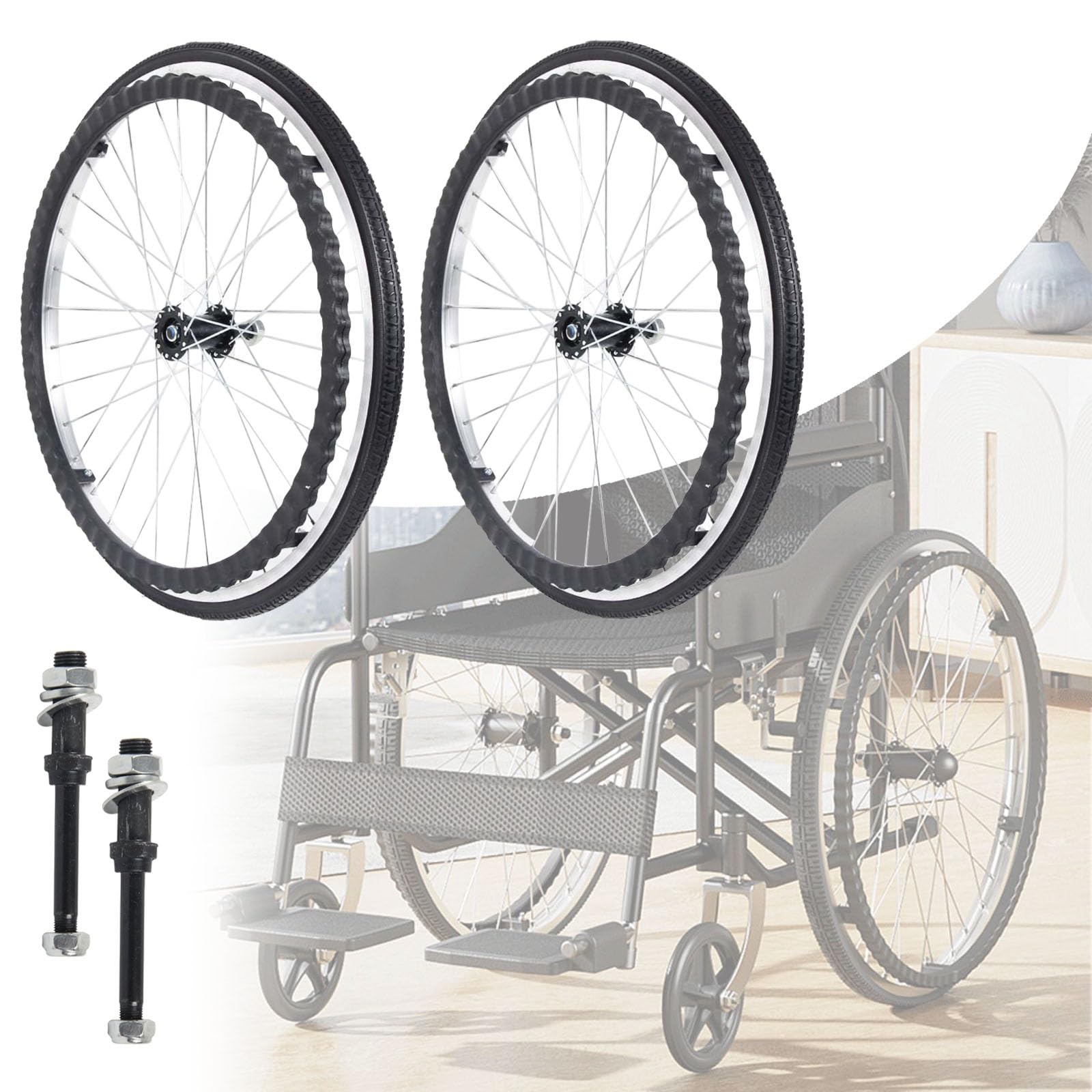 Radersatz Hinten Für Manuelle Rollstühle,Vollreifen-Radmontage,24"Rollstuhl-Hinterrad Pannensicher,Verschleißfest,Rutschfest,F Radersatz Hinten Für Manuelle Rollstühle,Vollreifen-Radmontage,24"Rollstuhl-Hinterrad Pannensicher,Verschleißfest,Rutschfest,F von KHYTEBV