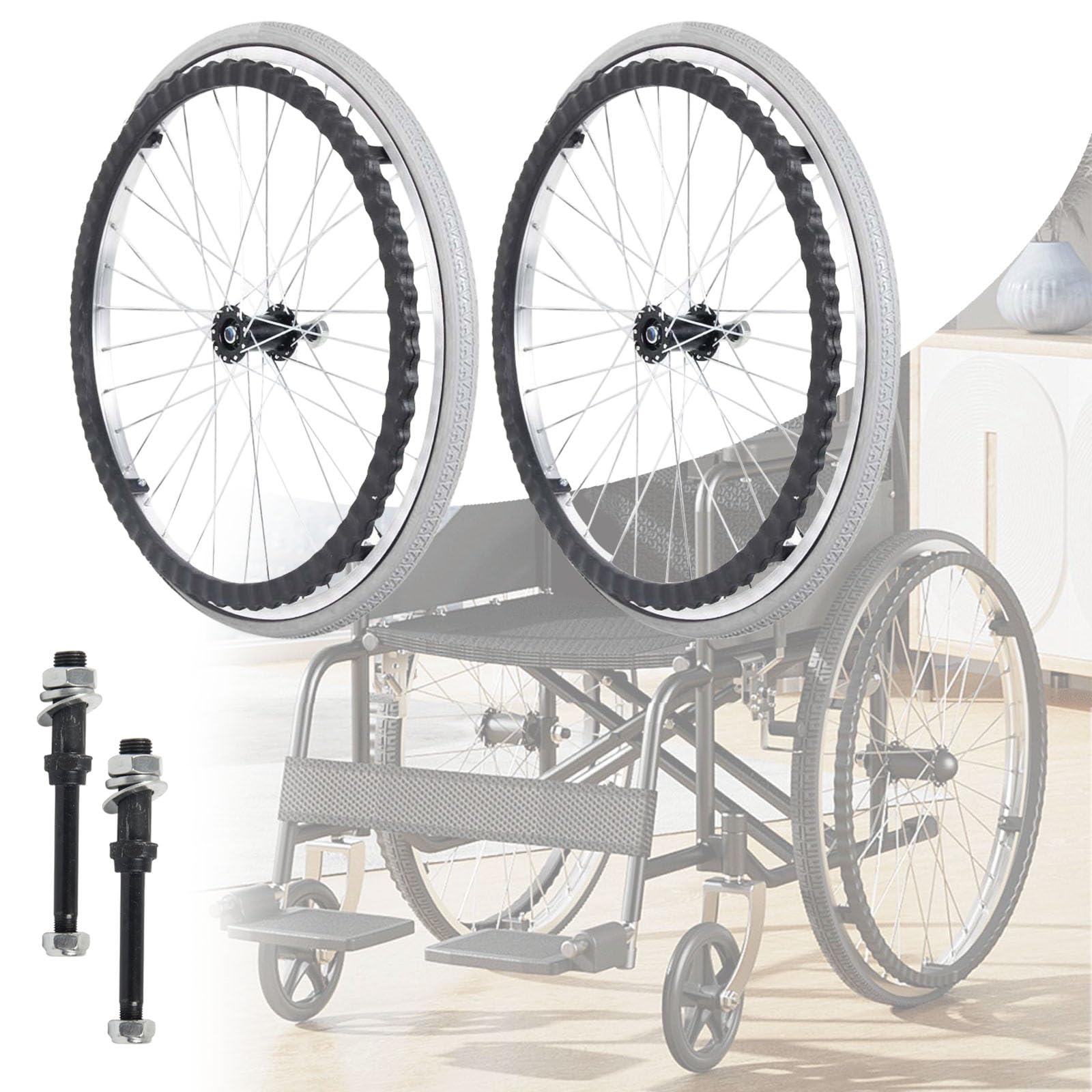 Radersatz Hinten Für Manuelle Rollstühle,Vollreifen-Radmontage,24"Rollstuhl-Hinterrad Pannensicher,Verschleißfest,Rutschfest,F Radersatz Hinten Für Manuelle Rollstühle,Vollreifen-Radmontage,24"Rollstuhl-Hinterrad Pannensicher,Verschleißfest,Rutschfest,F von KHYTEBV