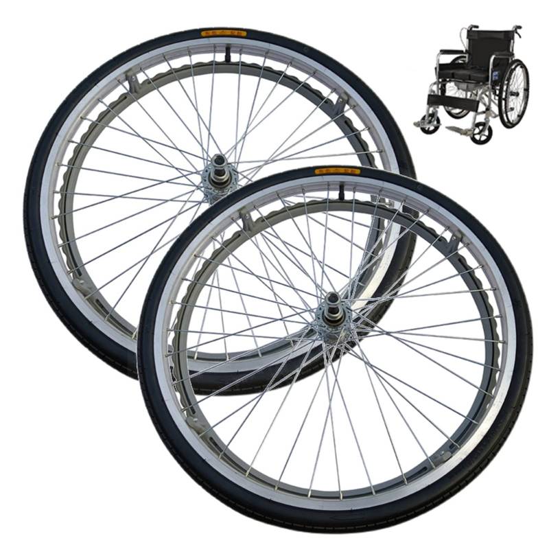 Rollstuhl-Hinterrad 24 Zoll, pneumatisches Hinterrad als Ersatz für manuellen Rollstuhl, rutschfeste Rollstuhlradbaugruppe, Lager 14 mm, Schwarz von KHYTEBV