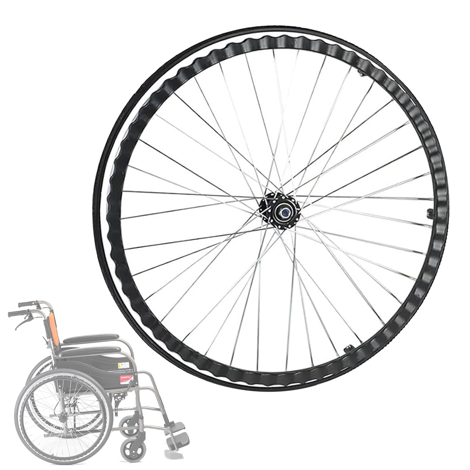 Rollstuhlrad, 24-Zoll-Polyurethan-Rad, 2er-Set, rutschfestes, pannensicheres Polyurethan, massiv, mit Lagern und Handrad, einfach zu installieren Rollstuhlrad, 24-Zoll-Polyurethan-Rad, 2er-Set, rutschfestes, pannensicheres Polyurethan, massiv, mit Lagern und Handrad, einfach zu installieren von KHYTEBV