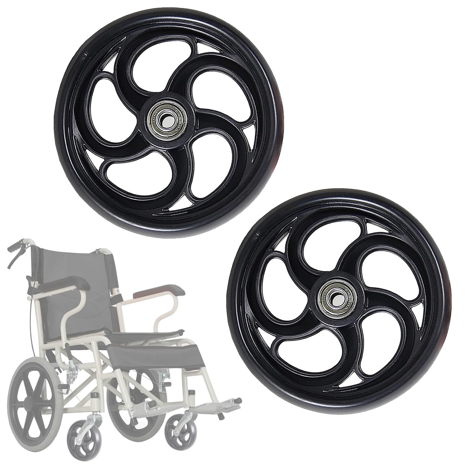 Schwarze Vorderräder für Rollstühle, 5-Zoll-Vollreifen vorne, umweltfreundliches PVC-Material, verschleißfest und rutschfest, Hochleistungsrad für viele Standard Schwarze Vorderräder für Rollstühle, 5-Zoll-Vollreifen vorne, umweltfreundliches PVC-Material, verschleißfest und rutschfest, Hochleistungsrad für viele Standard von KHYTEBV