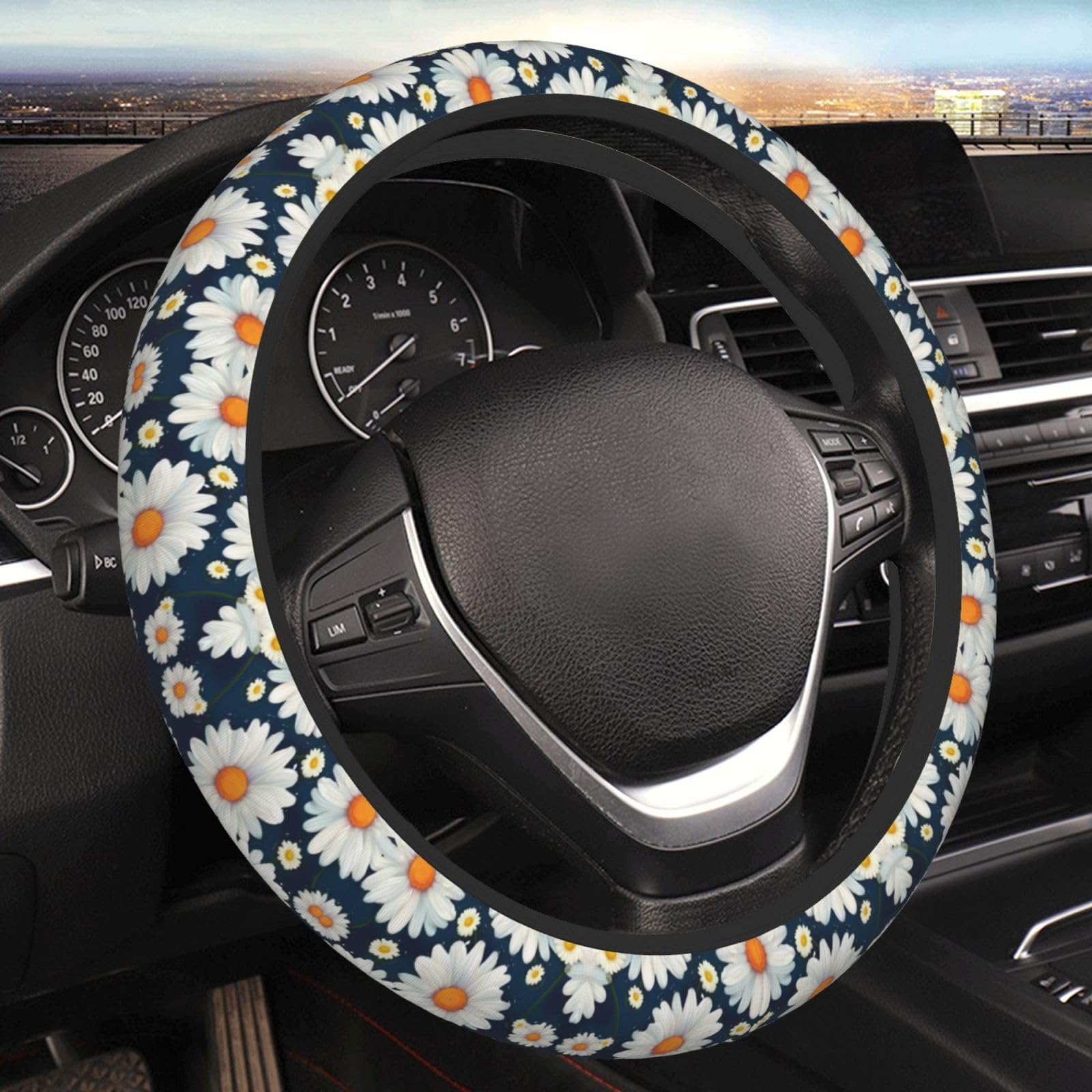 Auto-Lenkradbezug mit Gänseblümchen-Muster, bedruckt, niedlich, für Damen und Herren, Neopren, rutschfest, Universal-Autozubehör, 38,1 cm, passend für SUVs, LKWs, Limousinen, Lieferwagen. Auto-Lenkradbezug mit Gänseblümchen-Muster, bedruckt, niedlich, für Damen und Herren, Neopren, rutschfest, Universal-Autozubehör, 38,1 cm, passend für SUVs, LKWs, Limousinen, Lieferwagen. von KHiry