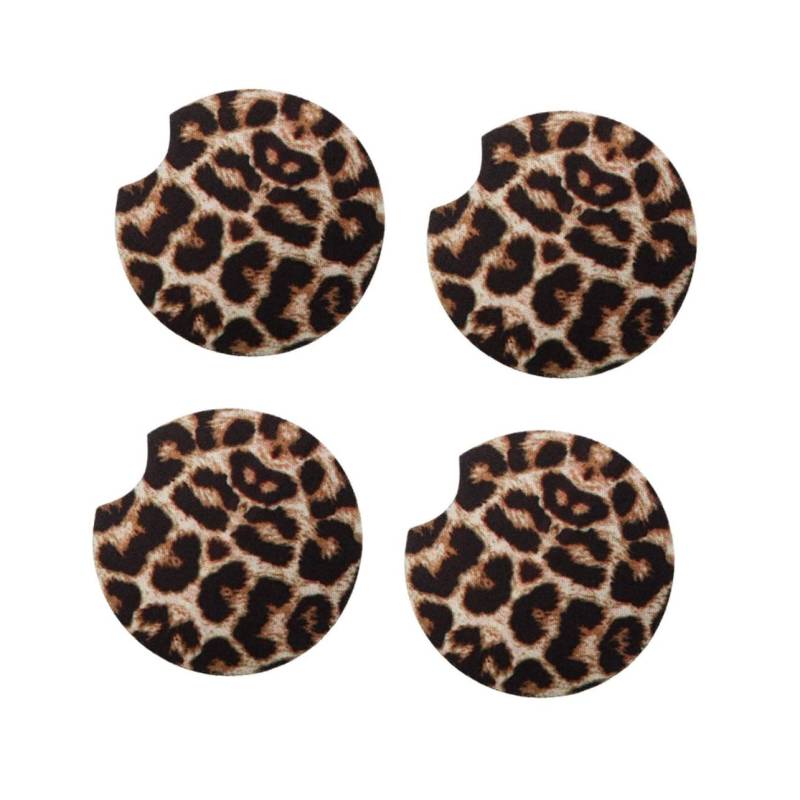 KICHOUSE 4 Stück Auto Achterbahn Auto Innenraum Auto untersetzer Cars Accessories Auto-Getränkehalter Bechermatte für Auto Dein Autokasse Matte Untersetzer mit Leopardenmuster Neopren von KICHOUSE