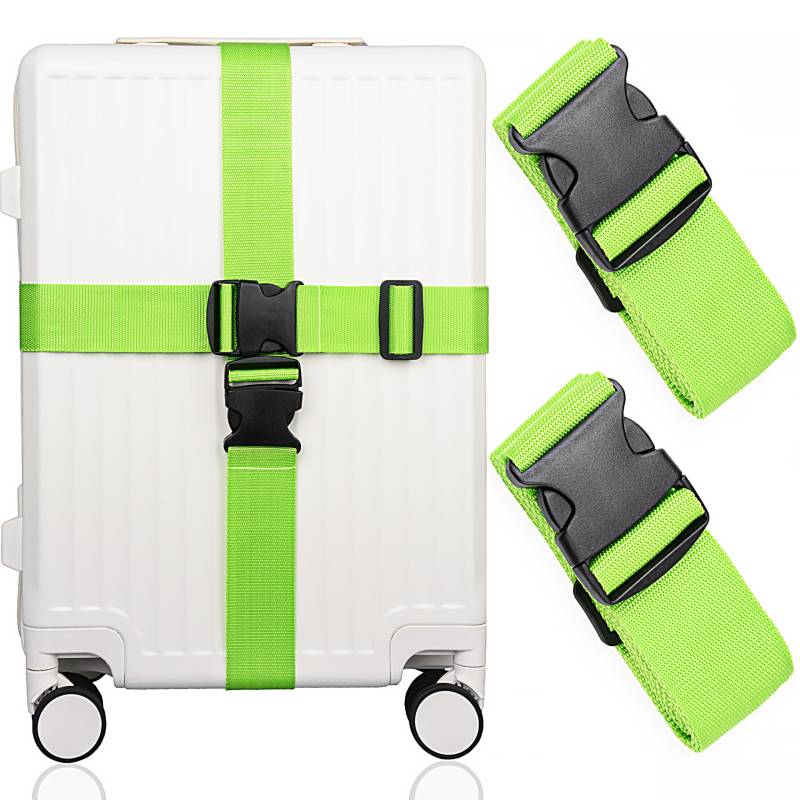 KICPUK Koffergurt 2er Set,Koffergurt auffällig,Zubehör für sicheres Reisegepäck,Verstellbarer Reisekoffergurt,Schnelles Erkennen von Reisekoffern,Koffergurts 200 * 5cm (Grün) von KICPUK