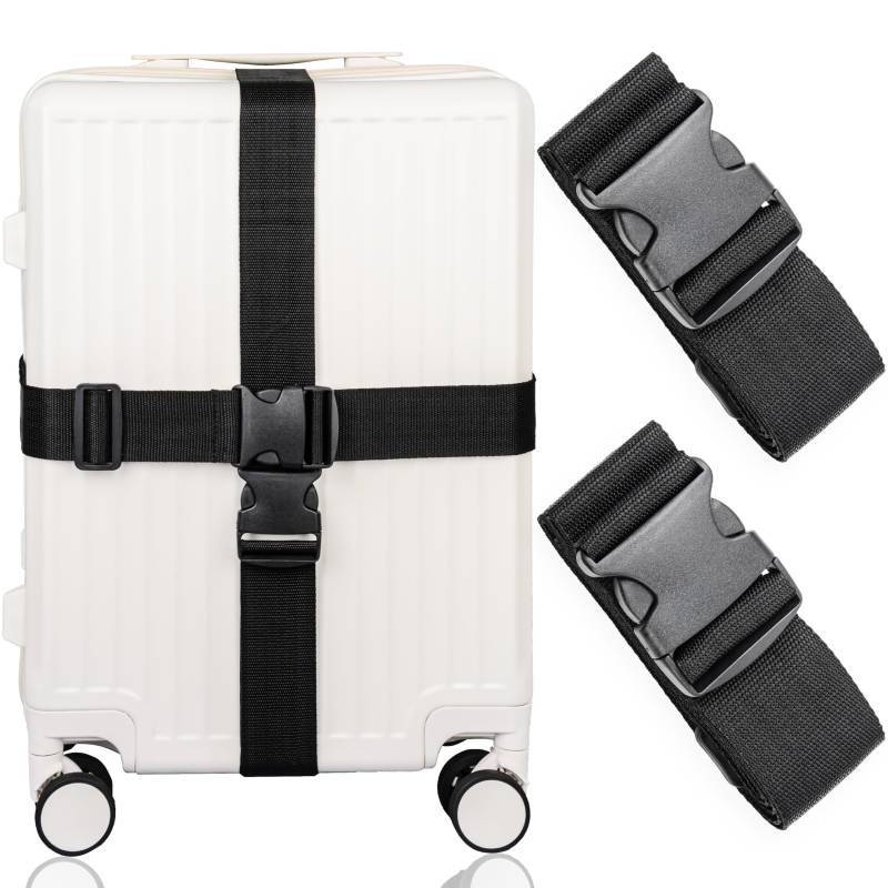 KICPUK Koffergurt 2er Set,Koffergurt auffällig,Zubehör für sicheres Reisegepäck,Verstellbarer Reisekoffergurt,Schnelles Erkennen von Reisekoffern,Koffergurt 200 * 5cm (Schwarz) von KICPUK