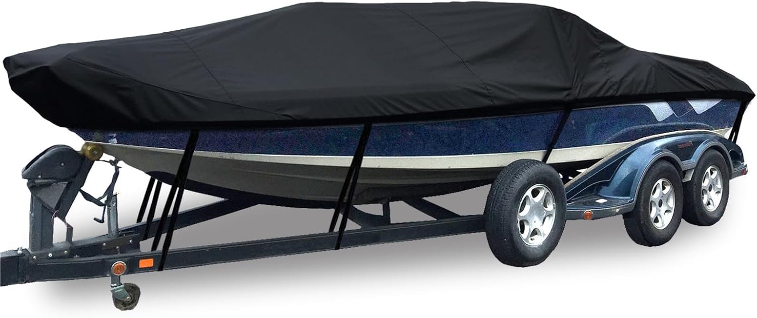 Abschleppbootabdeckung 420D wasserdichte Abdeckung (für V-Rumpf, TRI-Hulls, Pro Bass Boote) von KIJyfgTR