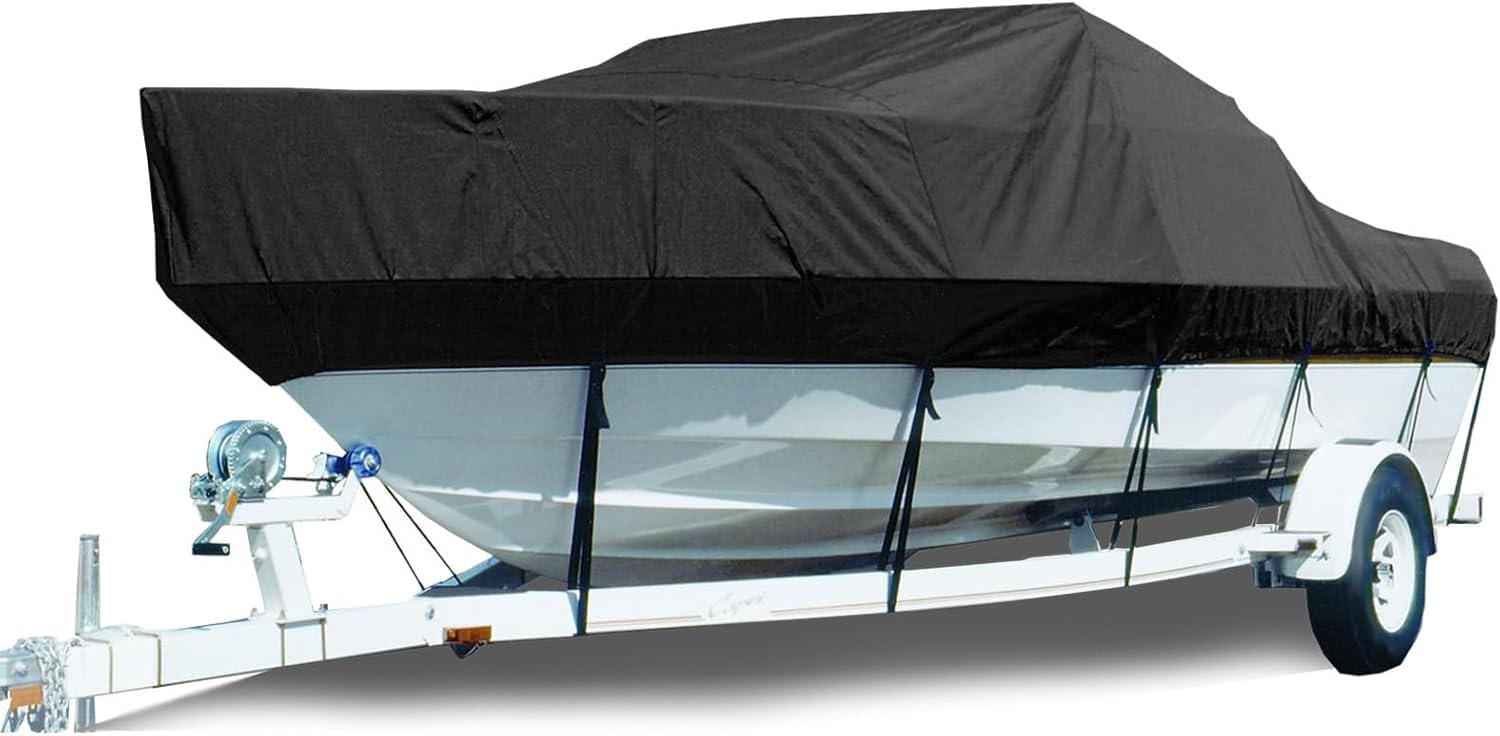 Bootsabdeckung, strapazierfähig, 420D, für Anhänger, Boote, Allwetterschutz, Outdoor-Schutz für V-Hulls Pro Bass Boote (50,8 - 56,9 x 25,9 cm) von KIJyfgTR