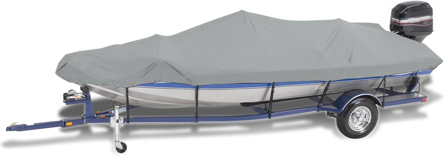 Bootsabdeckung für Bassboote, 300D, wasserdicht, für Anhängerboote (für V-Rumpf-, Tri-Hull-Fisch- und Wakeboard-Angelboote) (6,3–7,6 m) von KIJyfgTR