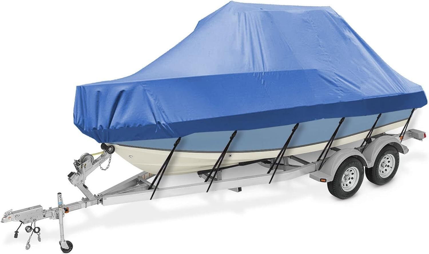 Bootsanhängerabdeckung, 600D-Oxford-Stoff, wasserdicht und UV-beständig, Polyurethan-beschichtet, extra große Bootsabdeckung für Hardtop-Boote, Cruiser, Boote, Blau (63,5 - 7,6 m) von KIJyfgTR