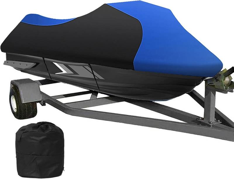 Persönliche Bootsabdeckung, strapazierfähiges Oxford-Gewebe, PVC-beschichtet, wasserdicht und UV-beständig, für 2–3-Sitzer, Jet-Ski-Abdeckungen (Blau, Schwarz, L) von KIJyfgTR