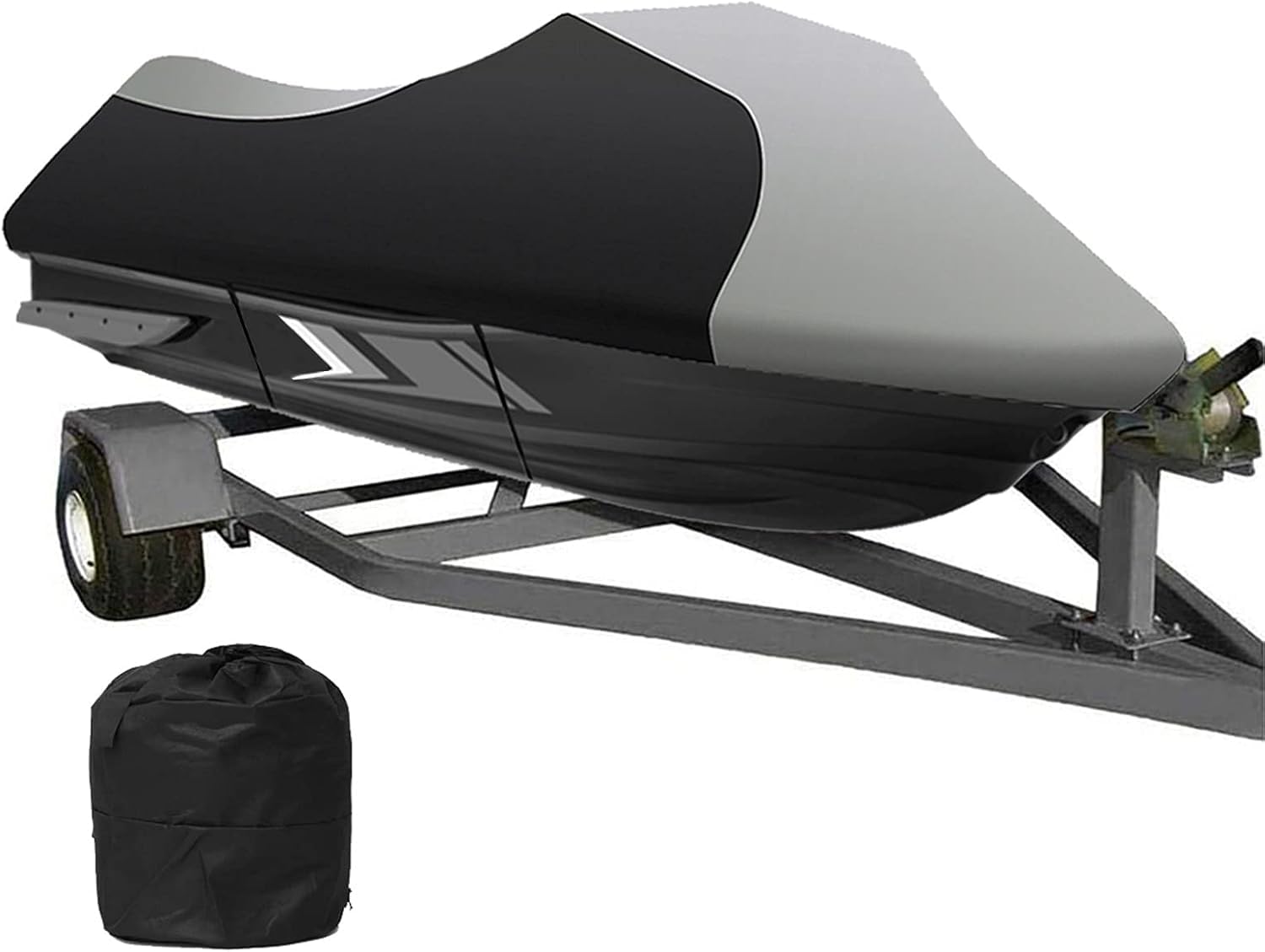 Persönliche Bootsabdeckung, strapazierfähiges Oxford-Gewebe, PVC-beschichtet, wasserdicht und UV-beständig, für 2–3-Sitzer, Jet-Ski-Abdeckungen (Grau-Schwarz, XL) von KIJyfgTR