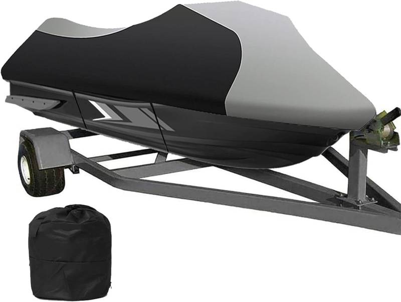 Persönliche Bootsabdeckung, strapazierfähiges Oxford-Gewebe, PVC-beschichtet, wasserdicht und UV-beständig, für 2–3-Sitzer, Jet-Ski-Abdeckungen (Grau-Schwarz, XL) von KIJyfgTR