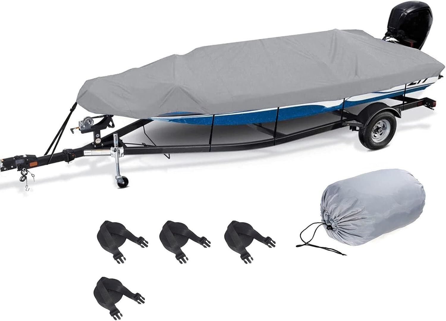 Wasserdichte Bootsabdeckung für Anhänger, 210D Oxford-Stoff, passend für V-Rumpf-Angelboote, Tri-Hull-Bassboote, professioneller Stil, grau, 530 x 290 cm Wasserdichte Bootsabdeckung für Anhänger, 210D Oxford-Stoff, passend für V-Rumpf-Angelboote, Tri-Hull-Bassboote, professioneller Stil, grau, 530 x 290 cm von KIJyfgTR