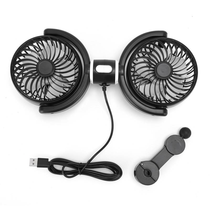 Doppelter Auto-Kühlventilator, 360 ° Drehbar, 3 Geschwindigkeiten, USB-betrieben, Rücksitz-Autoventilator, Van, LKW, SUV, Wohnmobil, DC 5 V von KIMISS