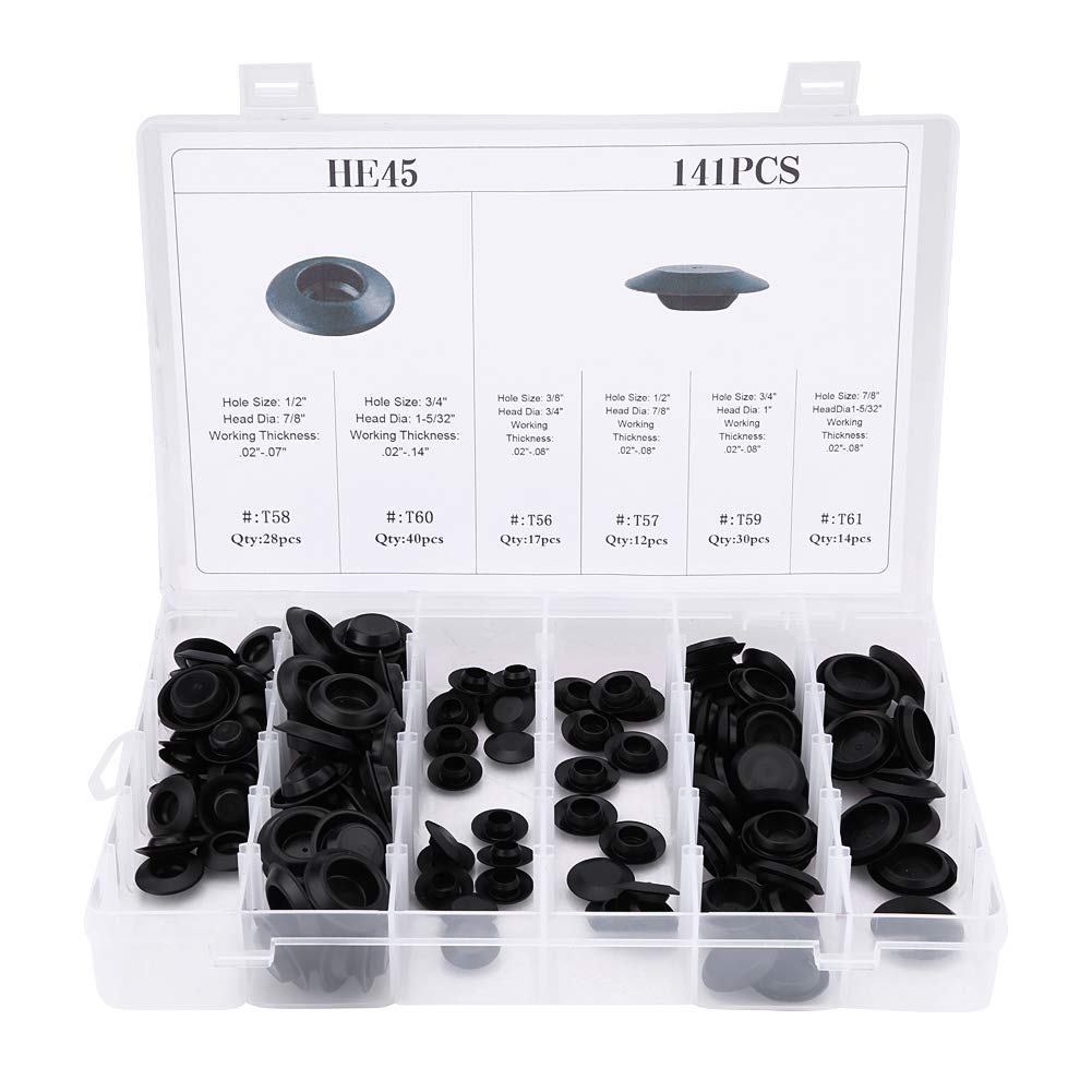 KIMISS 141pcs Schwarzer Gummi Unterputz Lochstopfen, 6 Größen Sortiert Kunststoff Auto Karosserieblech Loch Verschlussstopfen KIMISS 141pcs Schwarzer Gummi Unterputz Lochstopfen, 6 Größen Sortiert Kunststoff Auto Karosserieblech Loch Verschlussstopfen von KIMISS