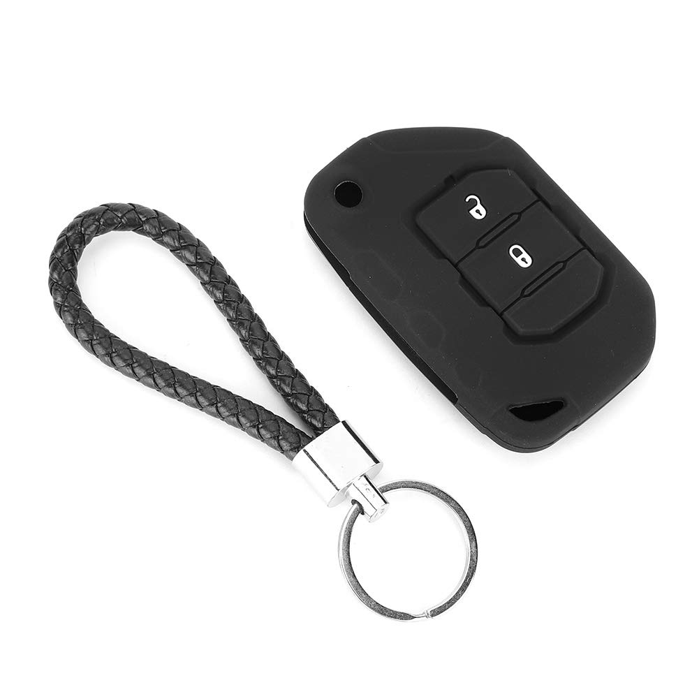 KIMISS Autoschlüsselabdeckung, 2 Tasten Schwarz Silikon Autoschlüssel Schutzhülle Autozubehör Passend für Wrangler JL 2018 von KIMISS