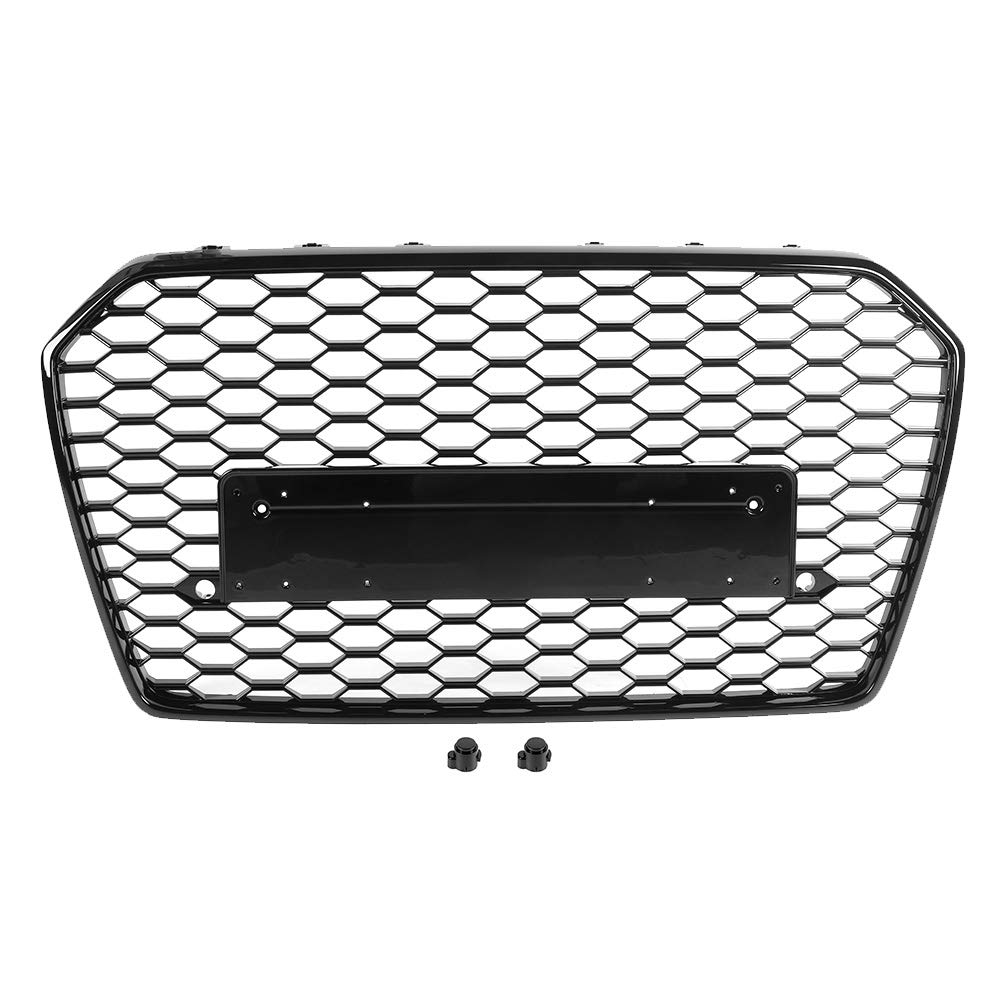 KIMISS Frontschürze,Front Intake Grill Hex Mesh Grille Haubengrill Full Black Refit für RS6 Style Passend für A6 / S6 C7 2016-2018 von KIMISS