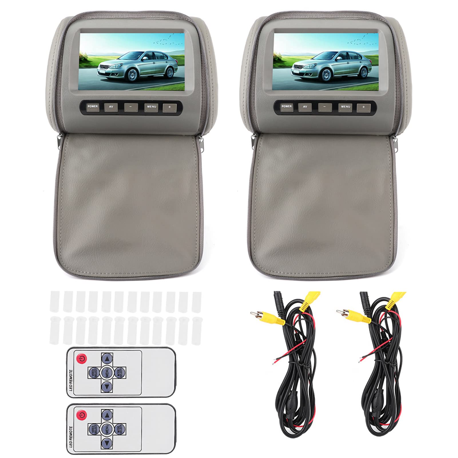 Kopfstützen-DVD-Display, Audiovisuelle Geräte Im Auto, 2 Stück, 7 Zoll, HD-Auto-Kopfstütze, LCD-Videoplayer mit Reißverschluss, Abdeckung, Fernbedienung, MP5-Display, Grau von KIMISS