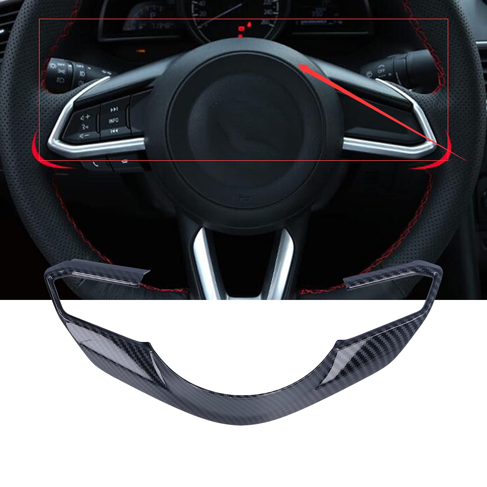 KIMISS Lenkrad-Innenverkleidung, Innenverkleidung aus Kohlefaser, Lenkradverkleidung Abdeckung Trim Carbon Fiber Style Dekoration Ersatz für Mazda CX3 CX-3 2016-2021 von KIMISS
